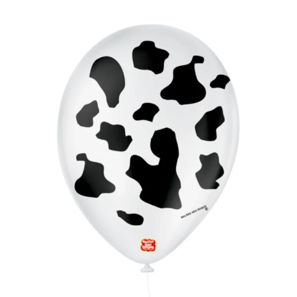 Balão redondo número 9 vaquinha branco polar e preto